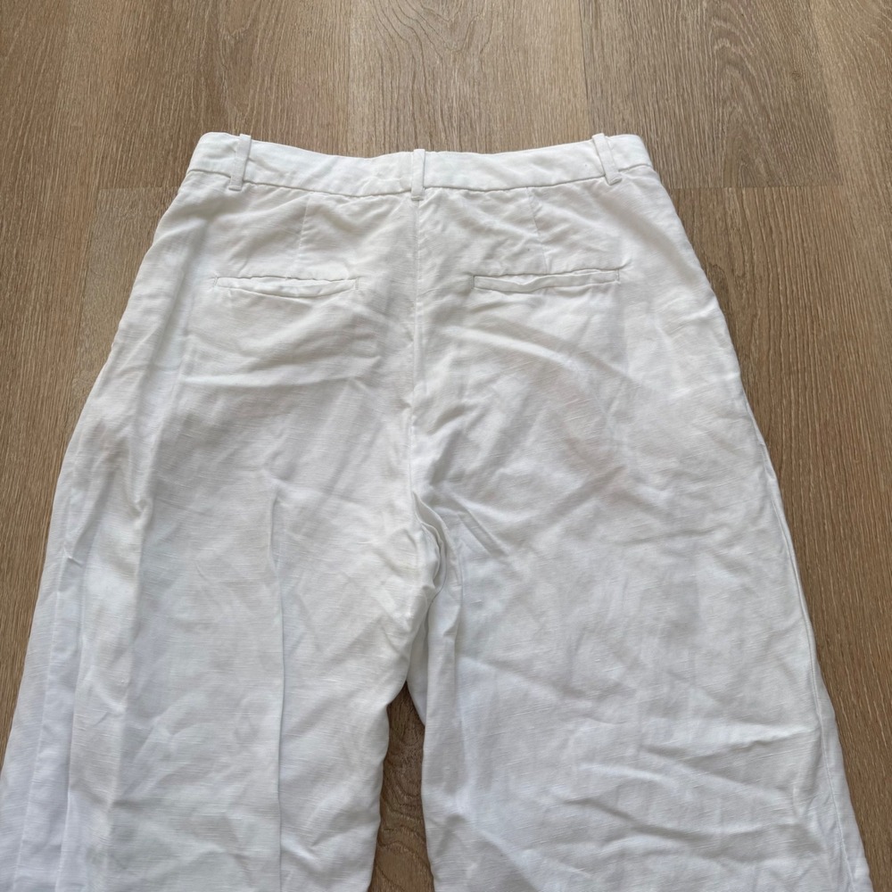 Wilfred Effortless Linen Blend Wide Leg Pants Womens 12 White Pleated High Rise - Picture 8 of 9